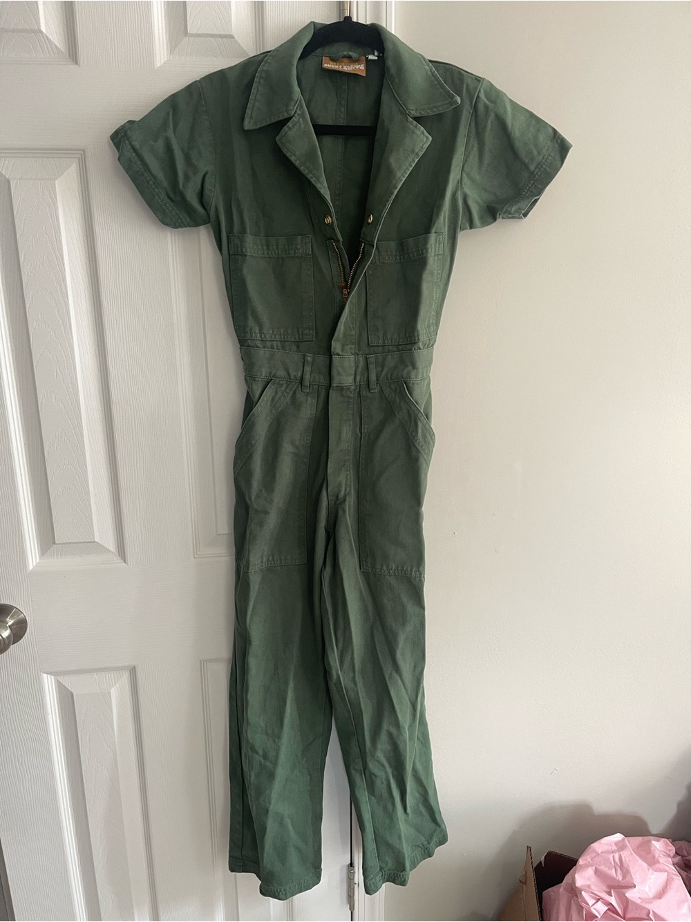 Big Bud Press Olive Green Short-Sleeve Utility Jumpsuit